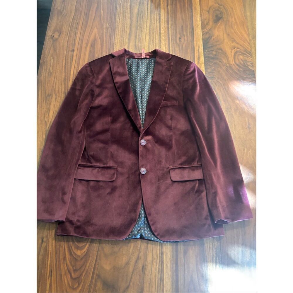 Isaac Mizrahi Boys Maroon Velvet Lined Vented Two-Button Blazer Jacket Size 18